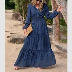 Boho ruffle hem fall dress